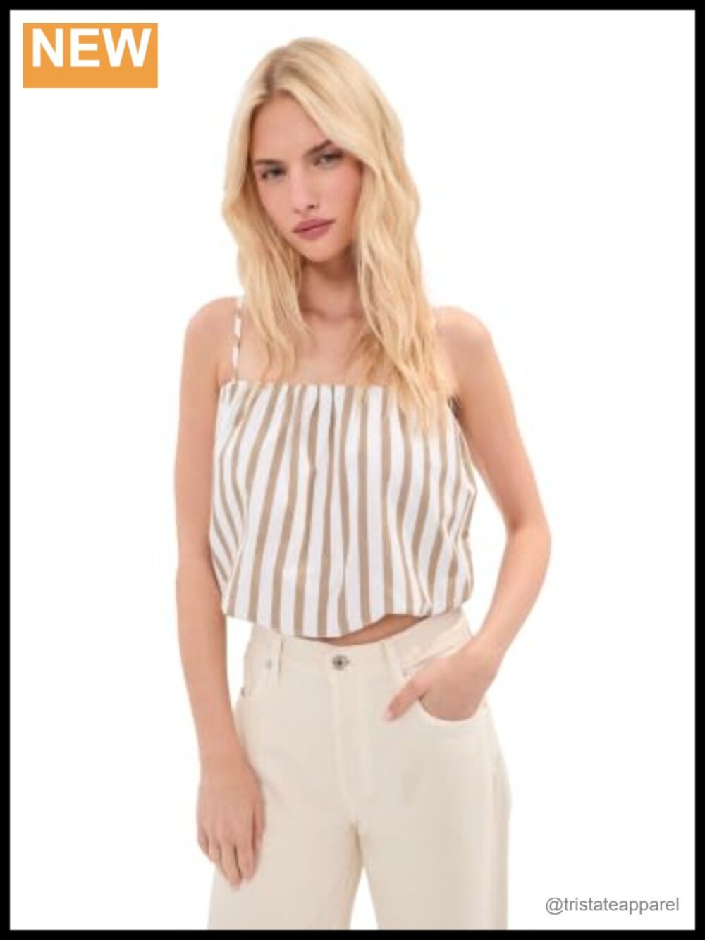 LE BOP Anita Blouse Square Neck Stripe Print Bubble Hem 100% Cotton